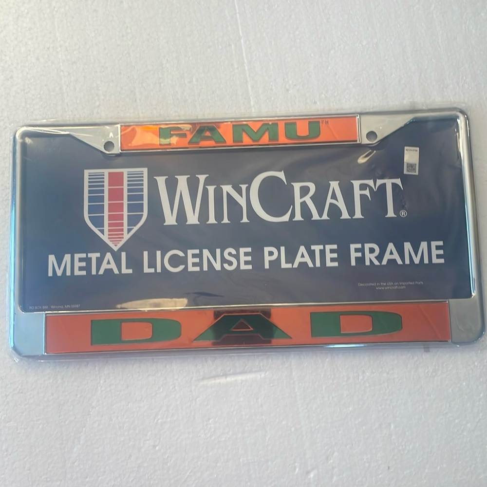 FAMU Dad metal license plate frame silver Florida A&M university Tallahassee FL